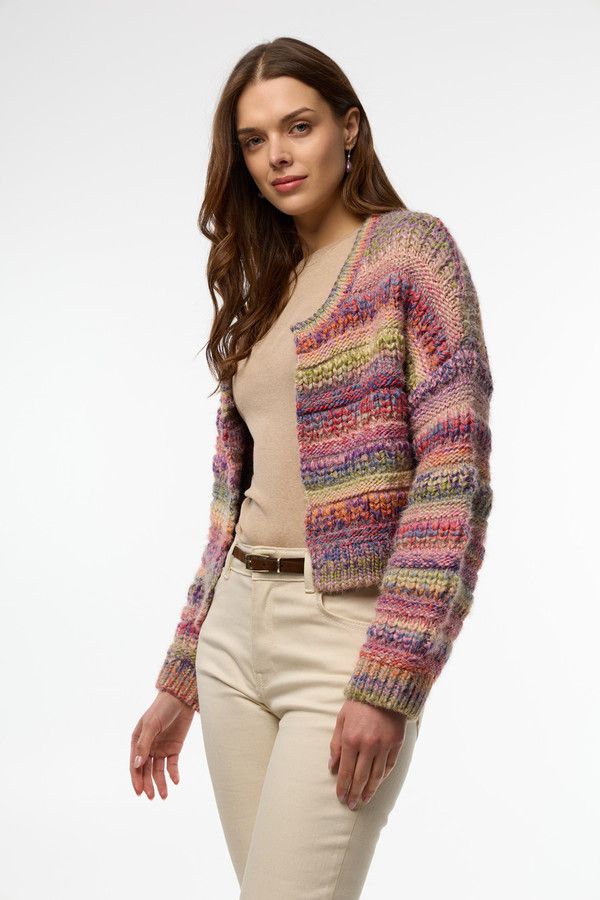 Multicolored Crop Knit Cardigan - Multi