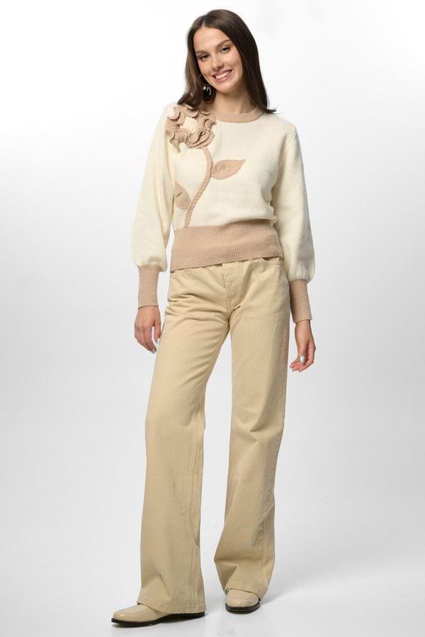 Ruffled Bloom Pullover Sweater - Ivory