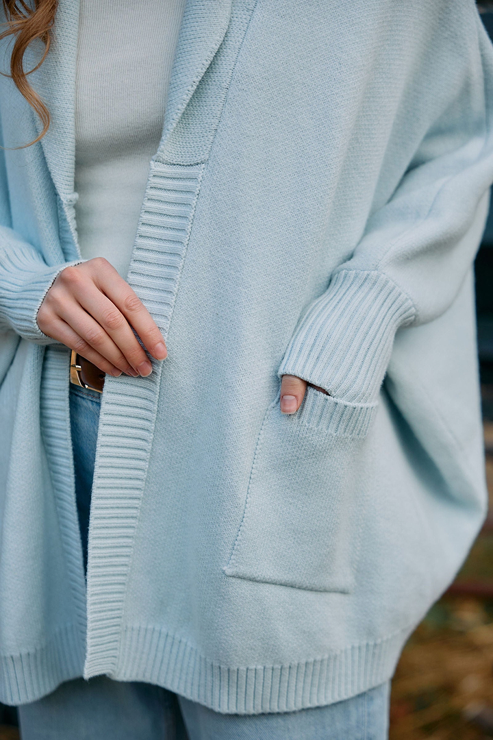 Open Front Oversized Cardigan Sweater in Light Blue detail