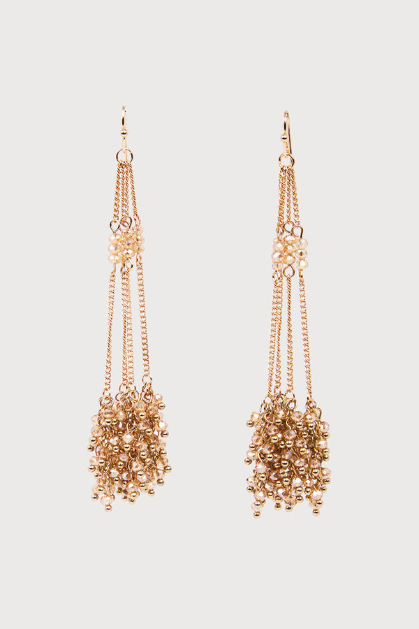 Cluster Drop Chain Earrings - Gold