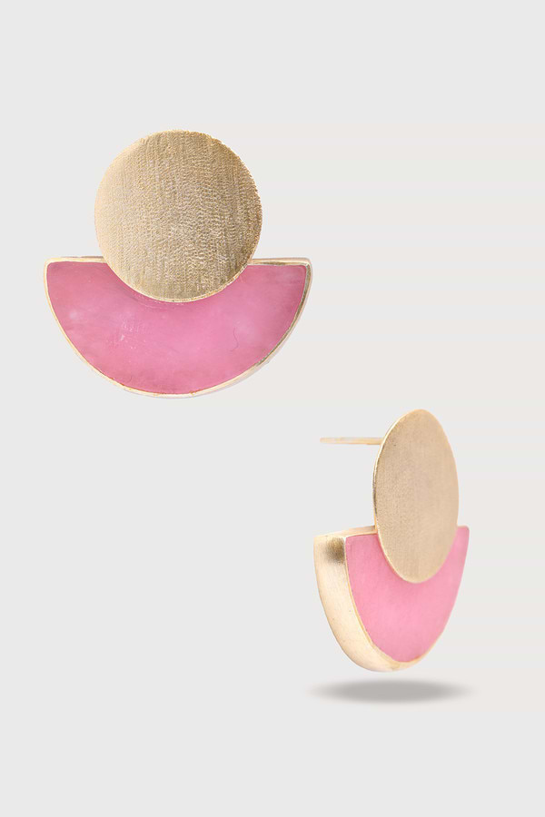 Geometric Half-Moon Earrings - Pink