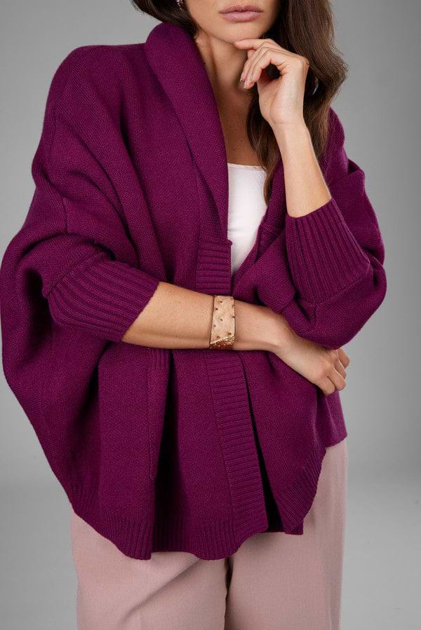 Open Front Oversized Cardigan Sweater - Purple