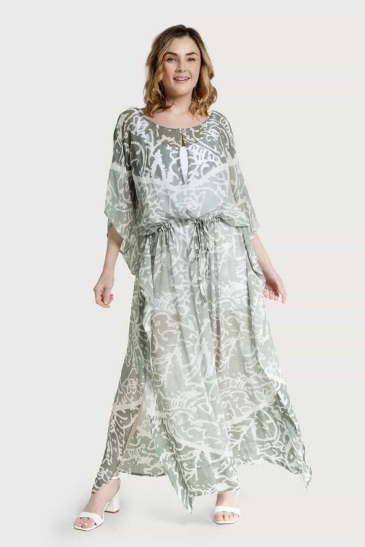 Floral Kaftan Tie Waist Monochrome - Green