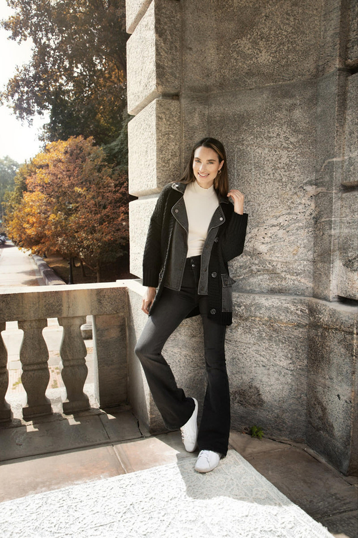 Knitted Denim Combo Jacket - Black