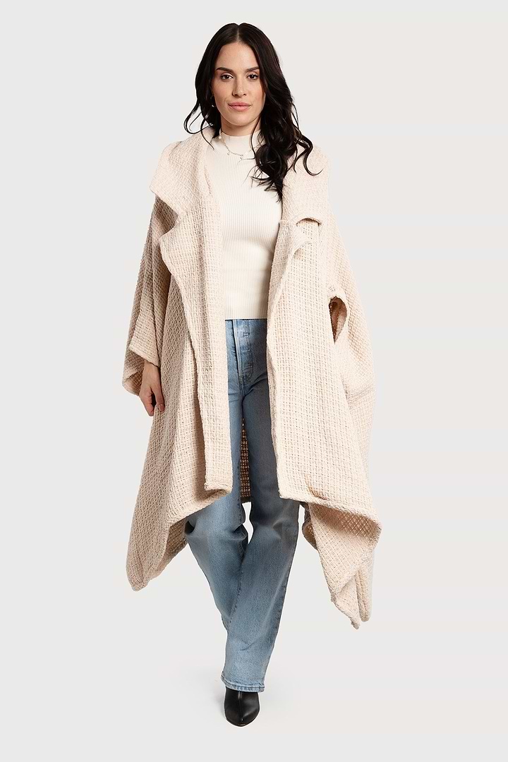 Comfy Oversized Waffle Knit Collared Jacket - Whisper Pink
