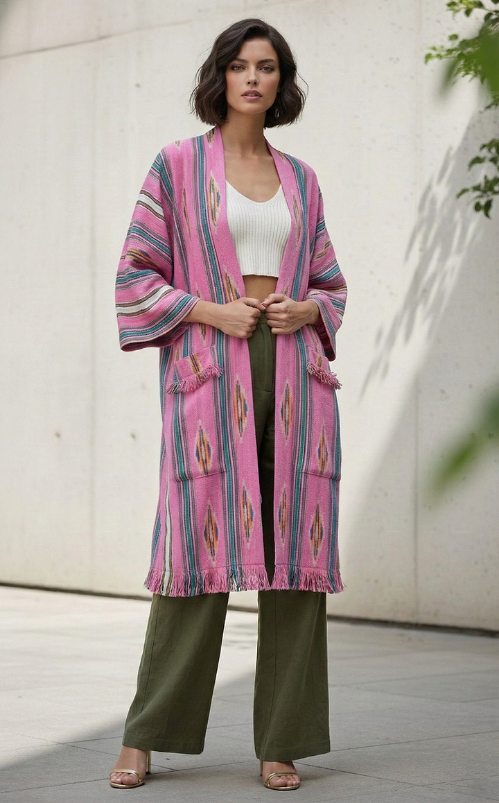 Ikat Striped Jacket Pink