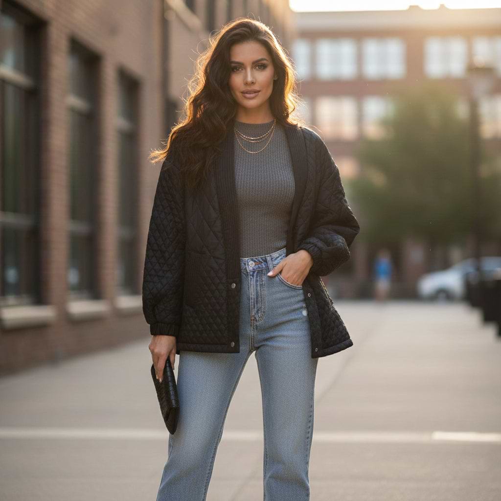Diamond Quilted Jacket - Black