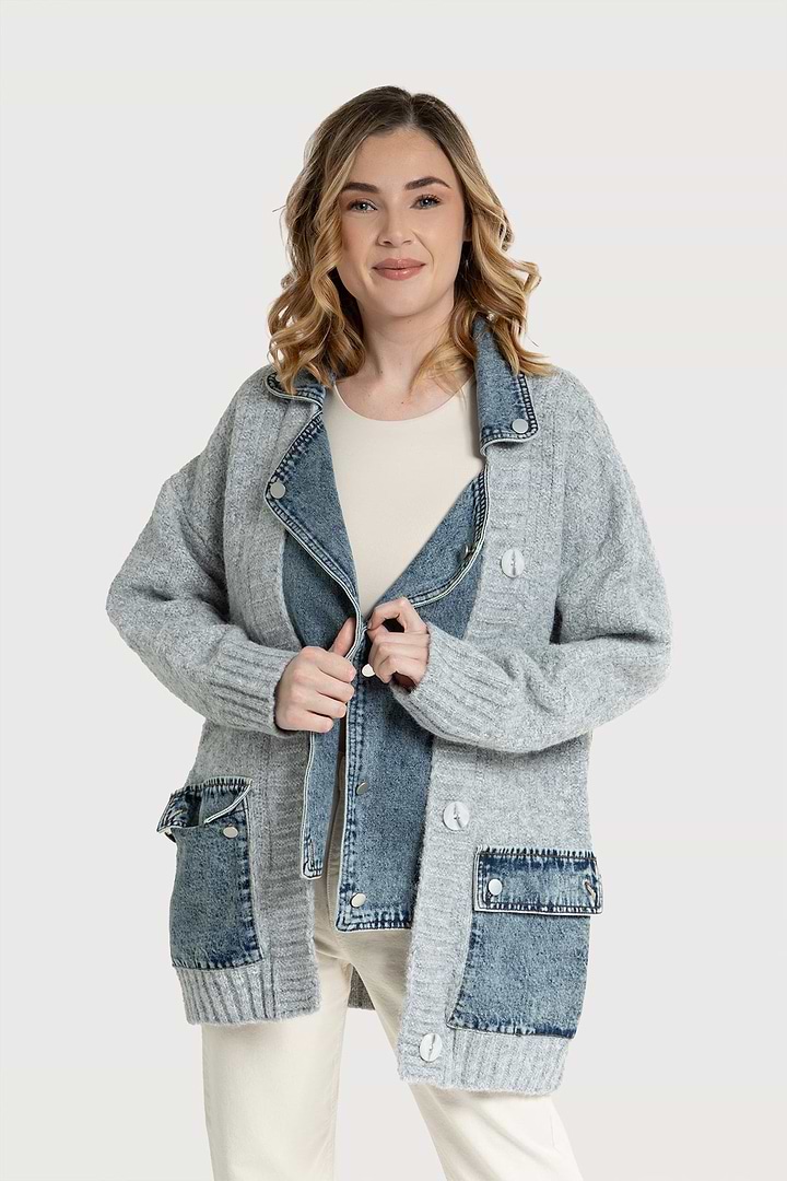 Denim Knit Cardigan - Gainsboro