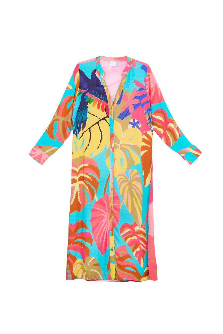 Tropical Button Long Kimono - Multi