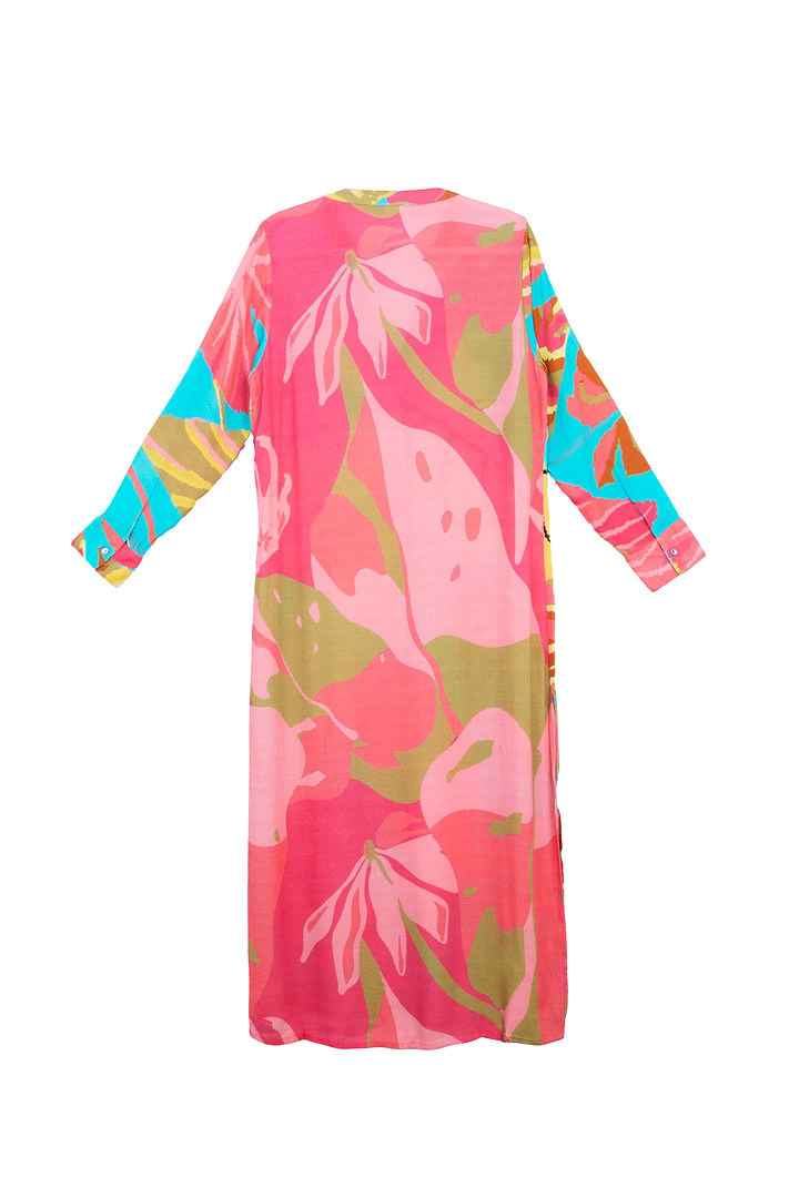 Tropical Button Long Kimono - Multi