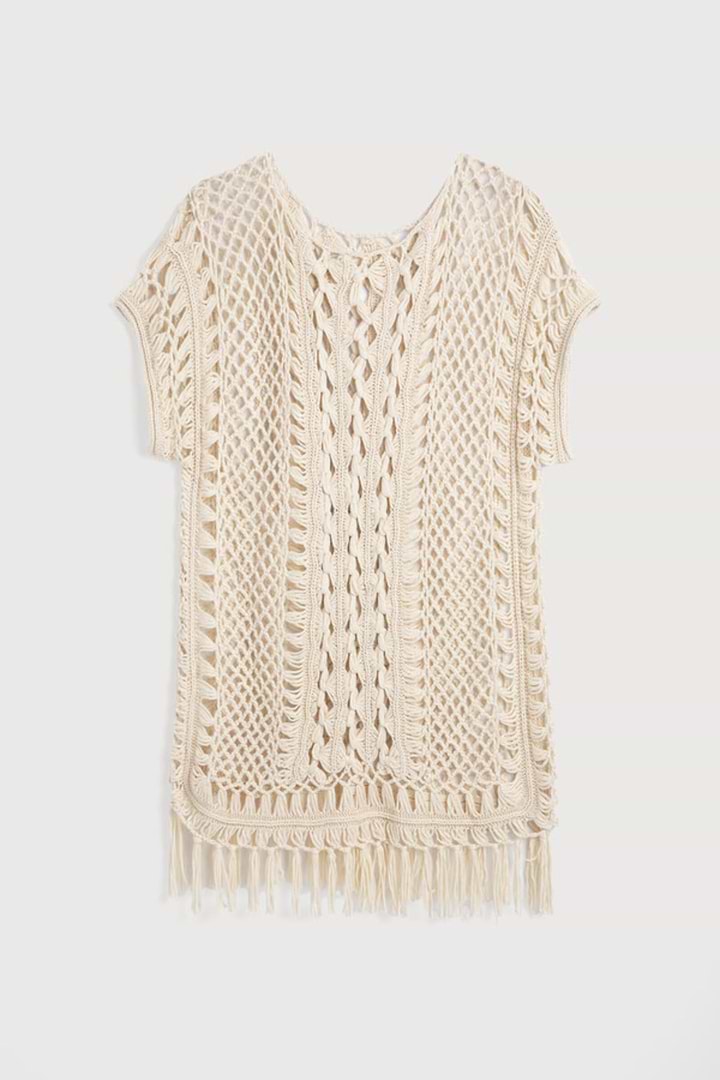 Bohemian Crochet Fringed Tunic - Ivory