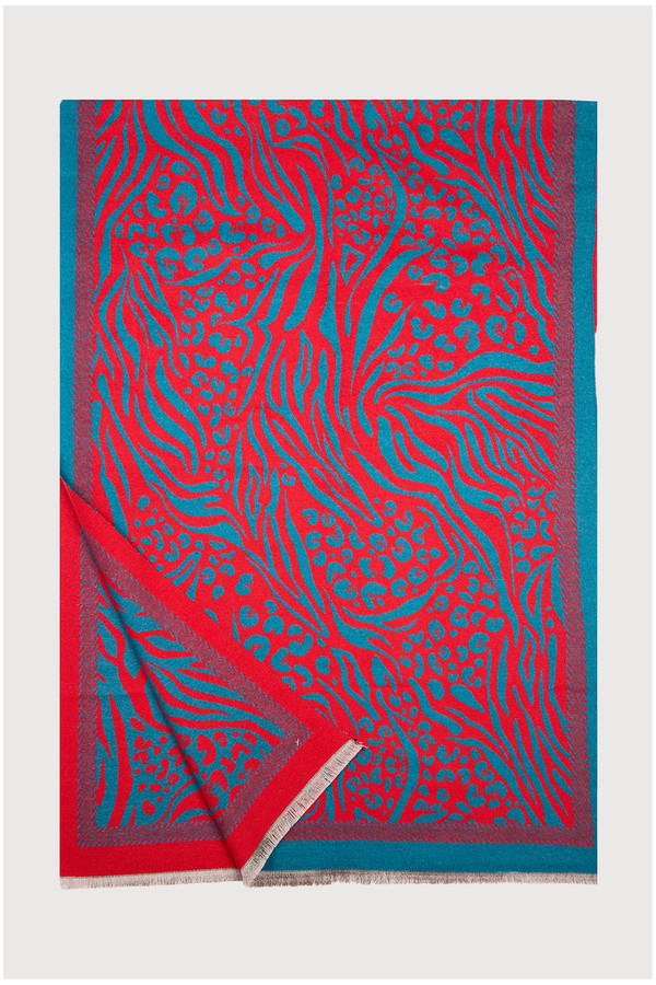 Animal Print Reversible Scarf - Red