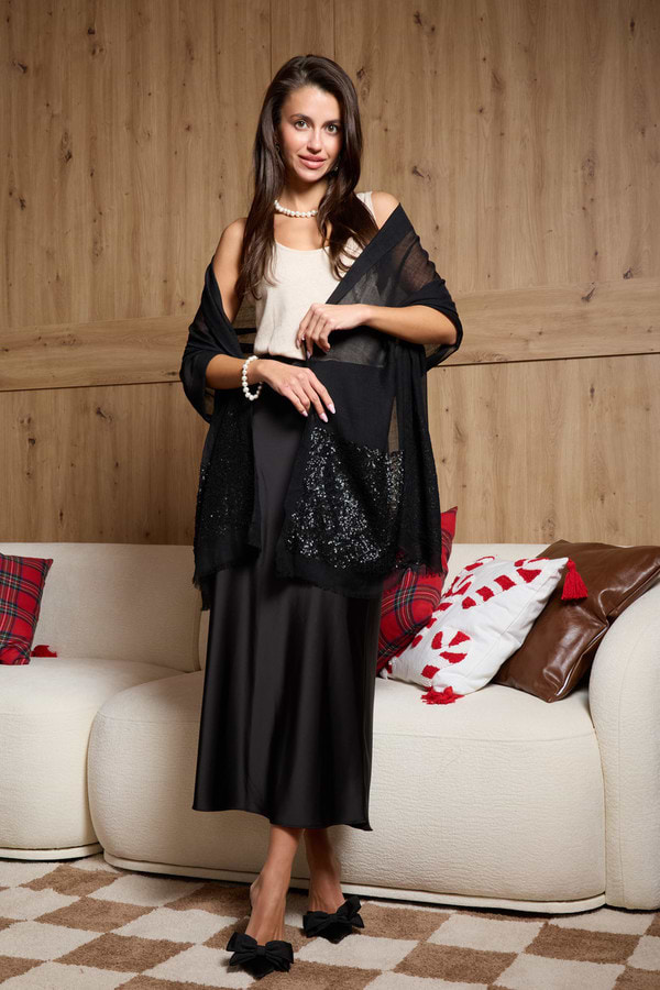 Wool Sparkle Scarf - Black