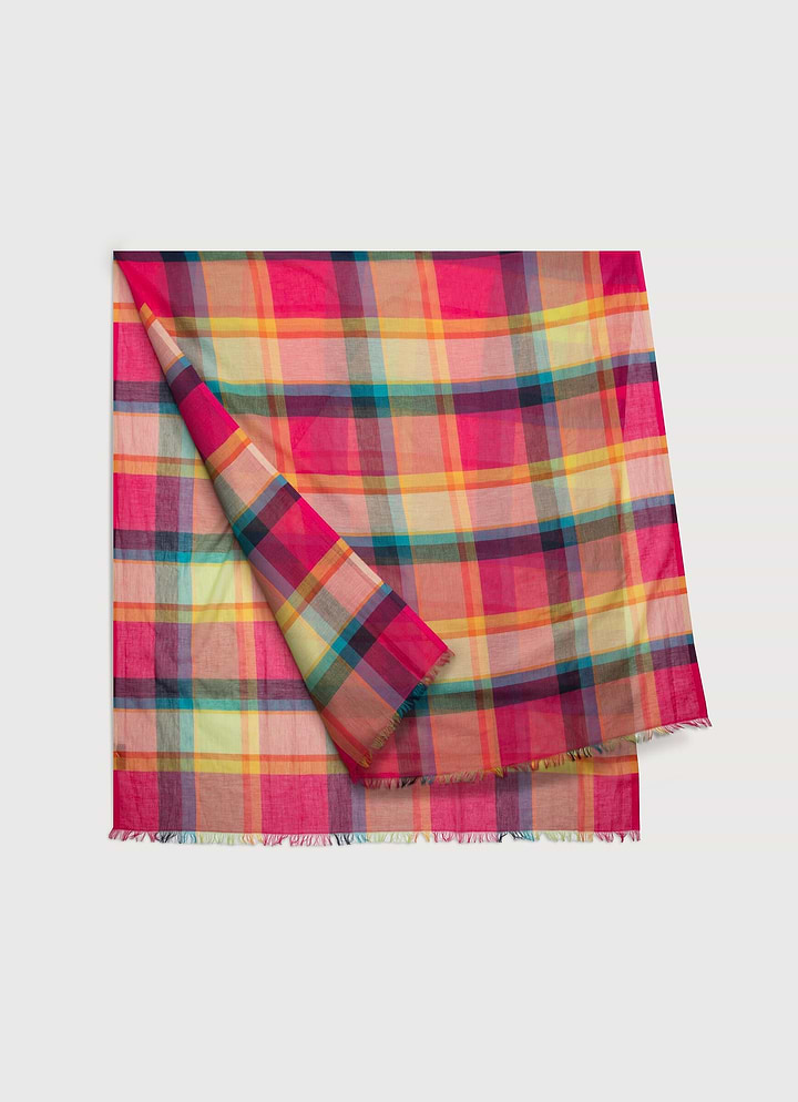 Rainbow Plaid Cotton Scarf - Fuchsia