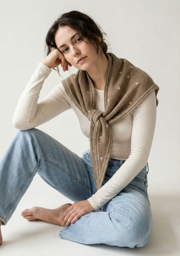 Polka Dot Triangle Scarf - BEIGE