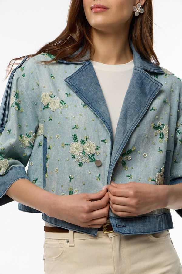 Flower Beaded Short Denim Jacket – SAACHI