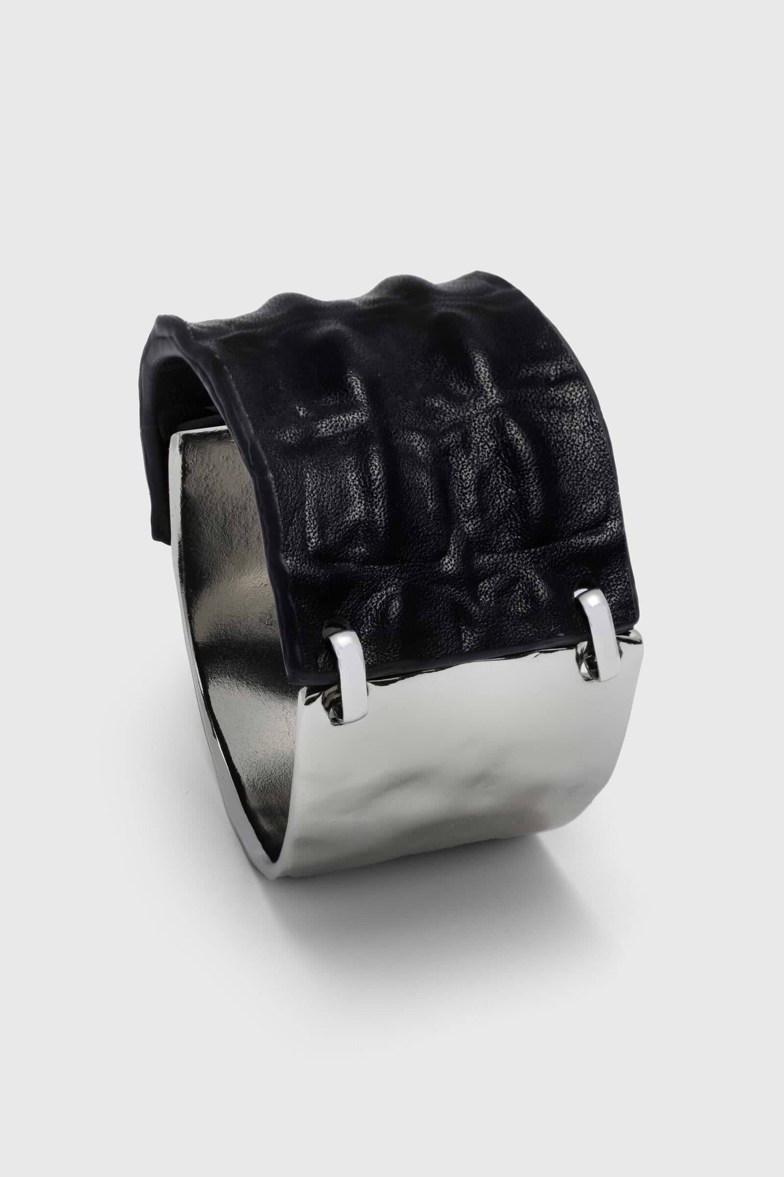 Wild Ways Metal Leather Hook Bracelet - Silver