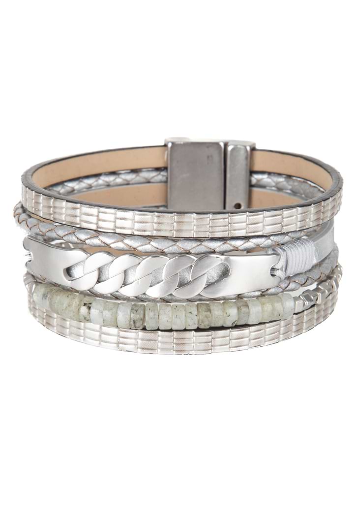 Natural Stones and Chain Leath - Grey