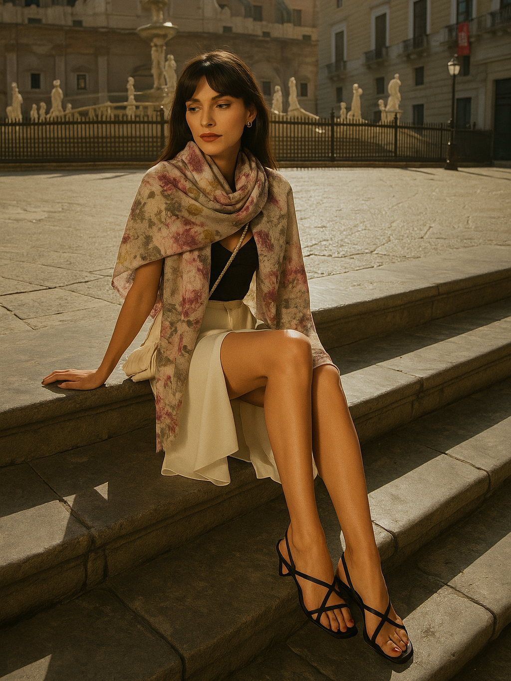 Mary All Over Flower Scarf Antique White