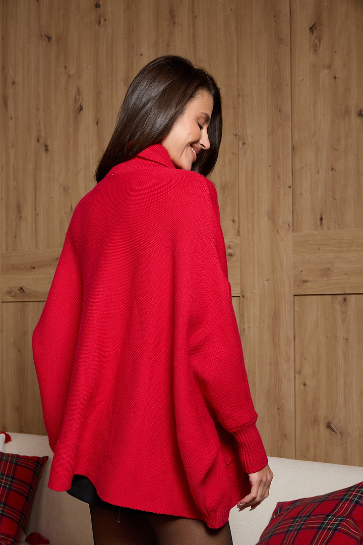 Open Front Oversized Cardigan Sweater - Red
