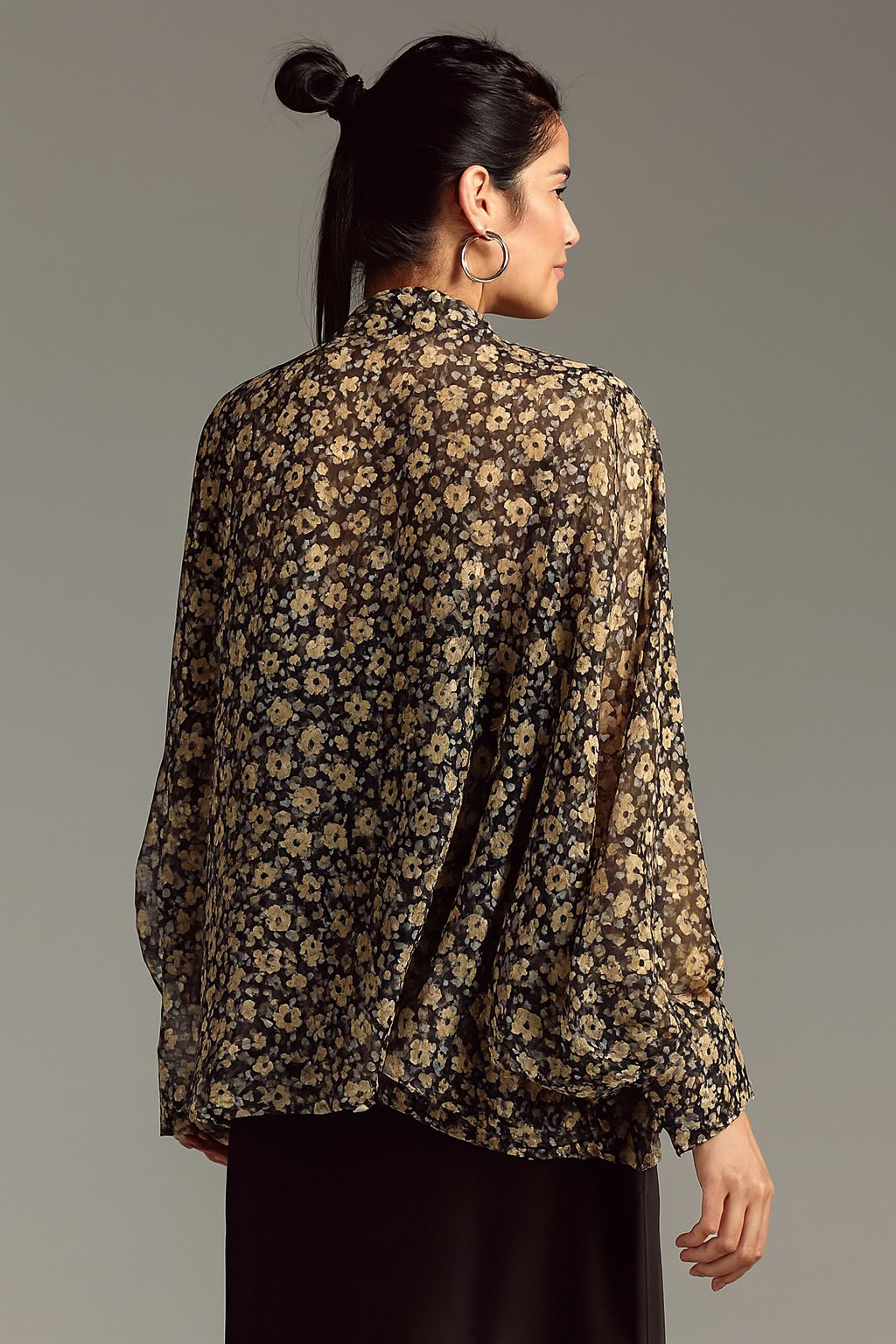 Tie Front Floral Kimono - Black