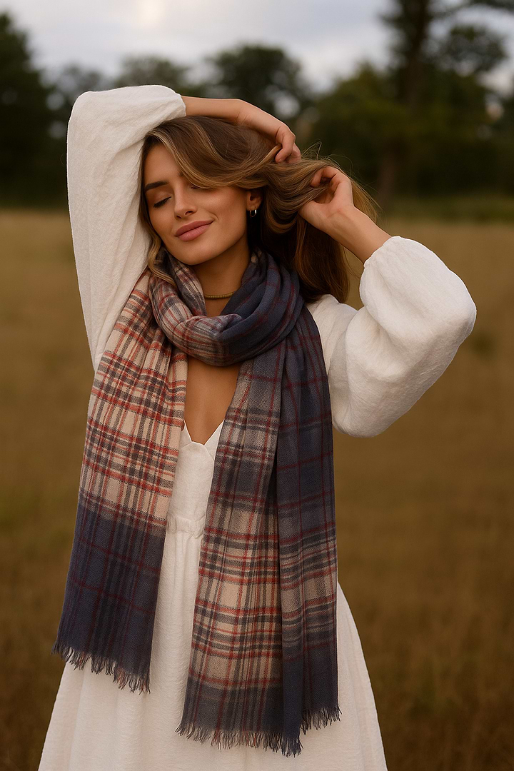 Queens Plaid Ombre Scarf Ivory