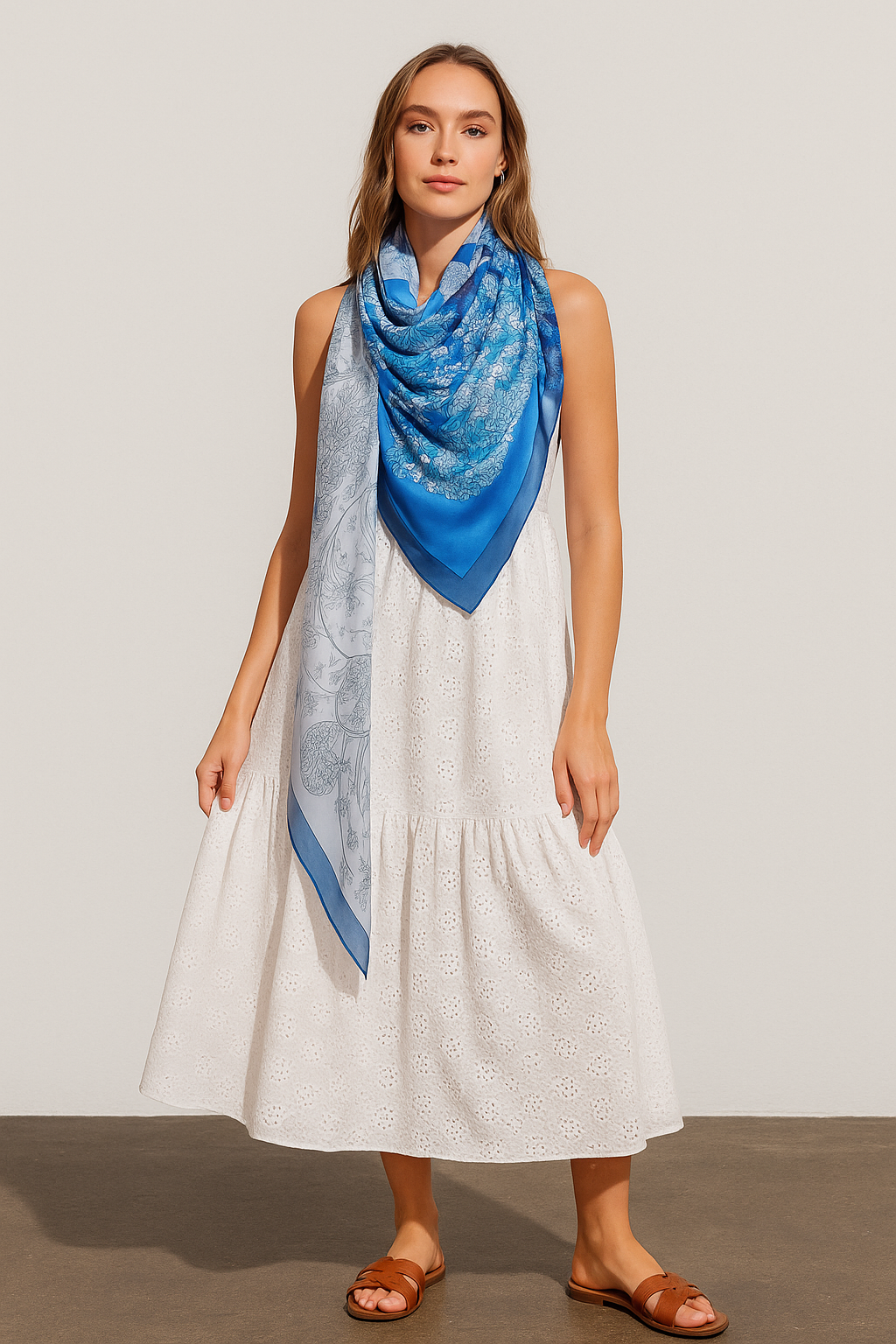 Hera flora Polyster Square Scarf Dodger Blue