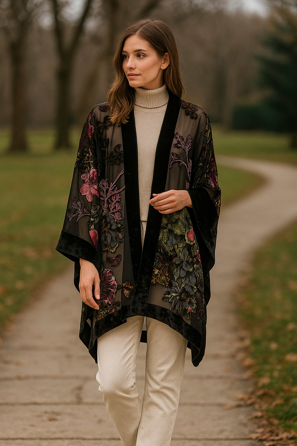 Black Velvet Kimono for Winter - Black