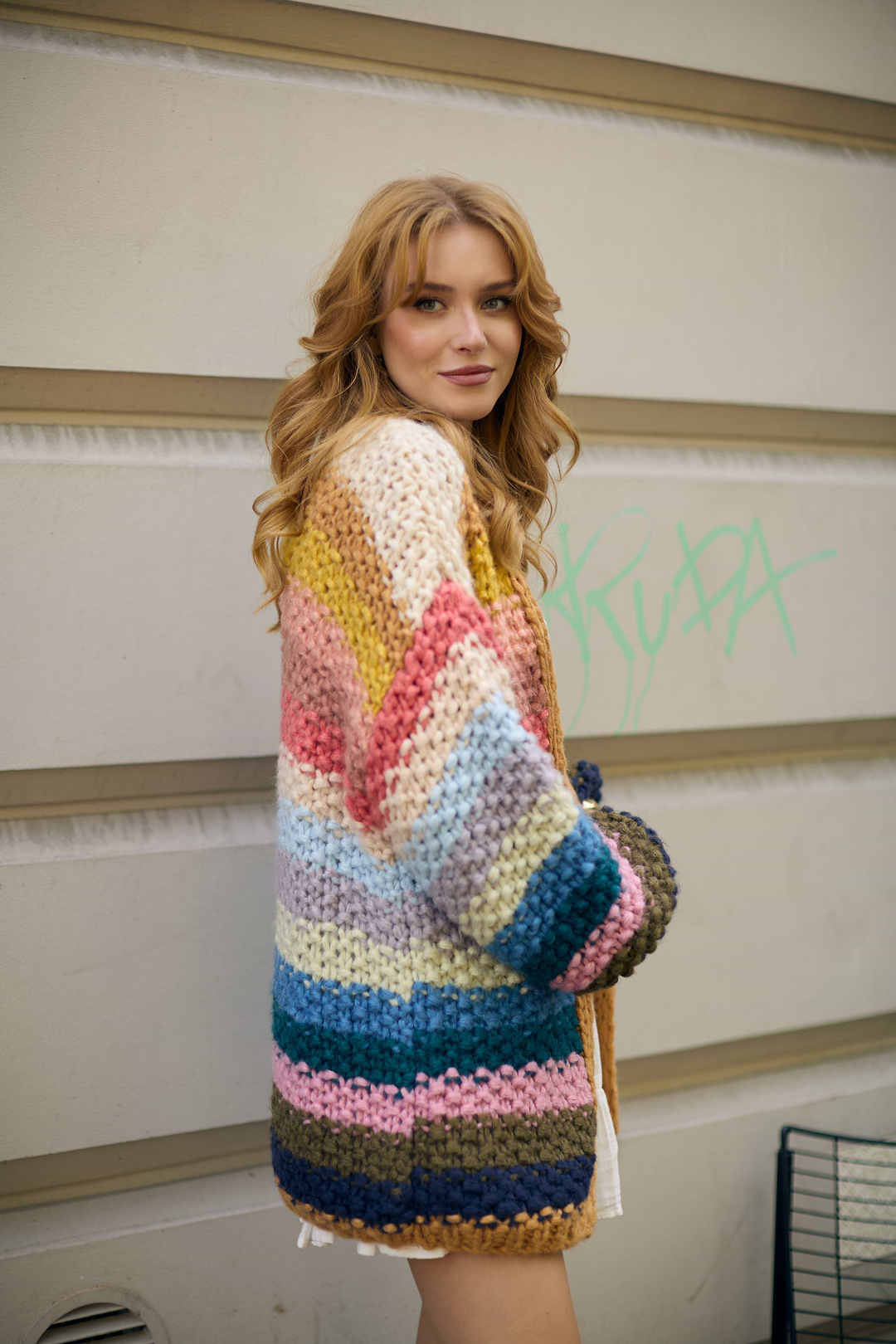 Rainbow Knitted Cardigan- Light yellow