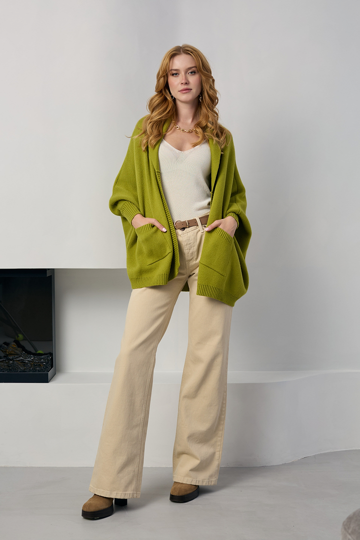 Open Front Oversized Cardigan Sweater - Lime