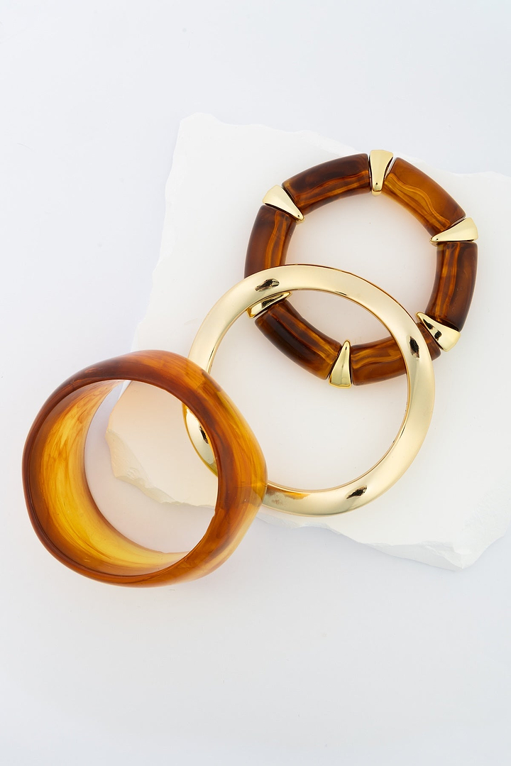 Amber Resin Three-Piece Bracelet Set - BROWN