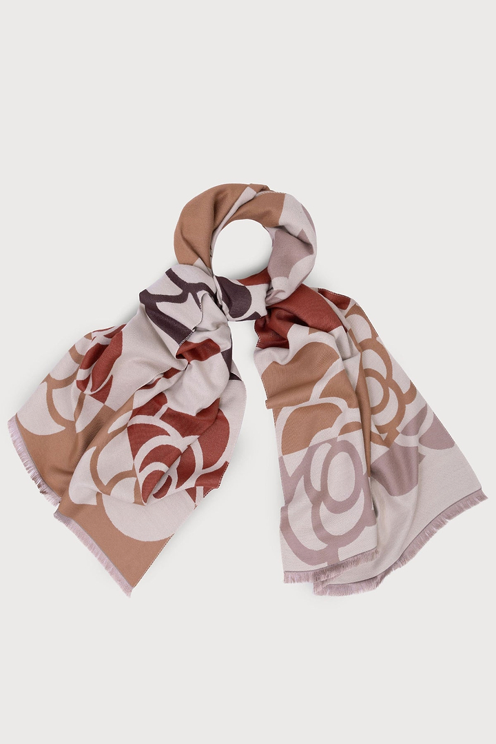 Geo Floral Reversible Scarf - Brown