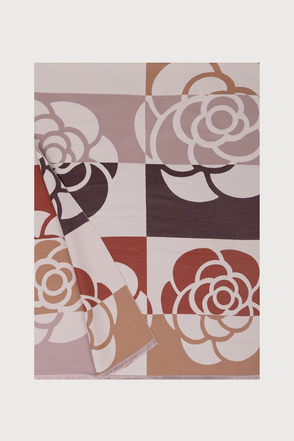 Geo Floral Reversible Scarf - Brown