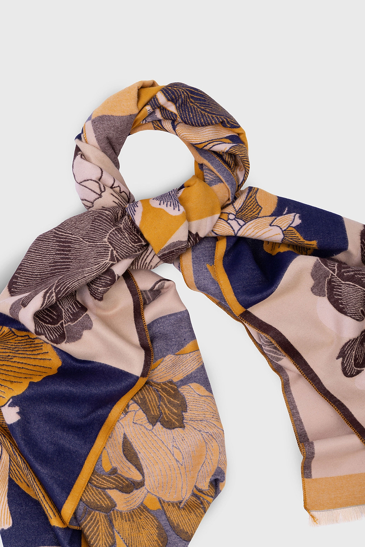 Flower Block Reversible Scarf - Brown