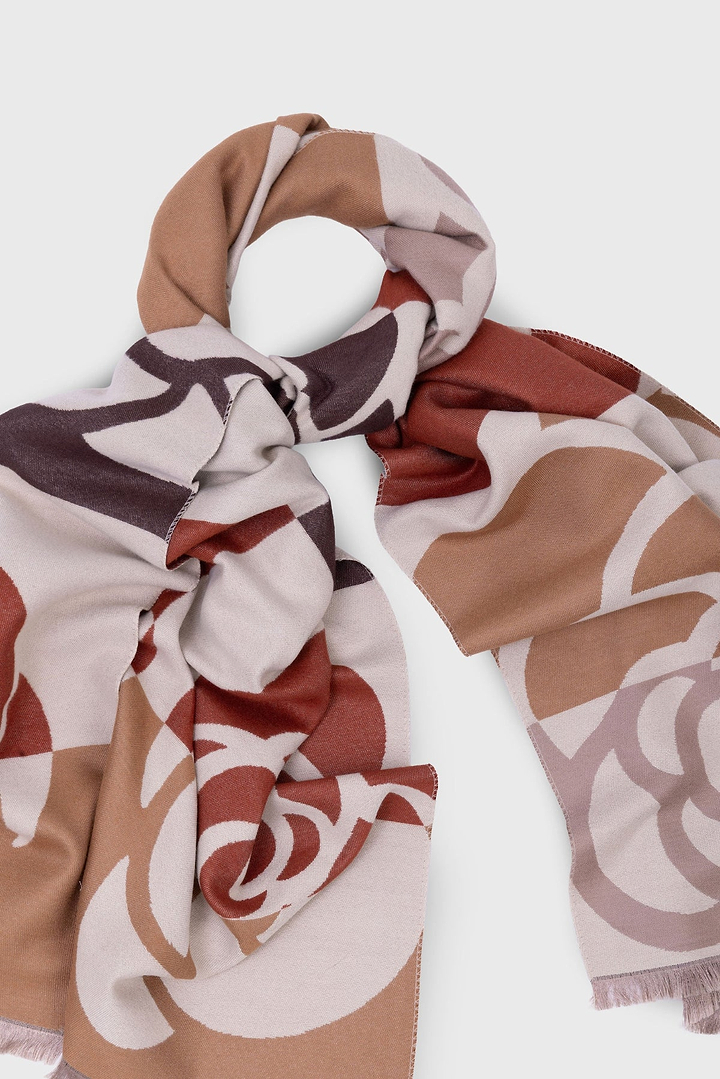 Geo Floral Reversible Scarf - Brown