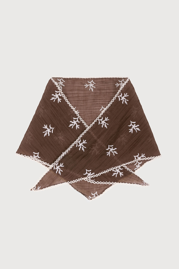 Embroidered Gauze Bandana - Brown
