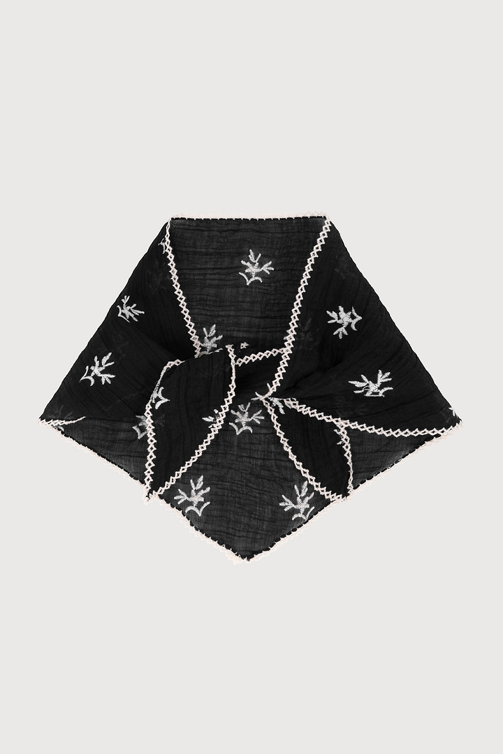Embroidered Gauze Bandana - Black