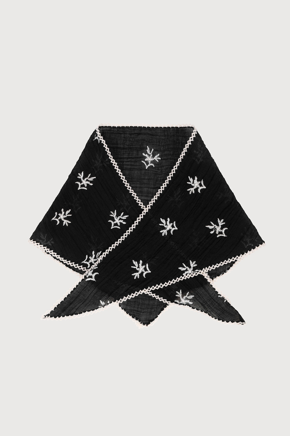 Embroidered Gauze Bandana - Black