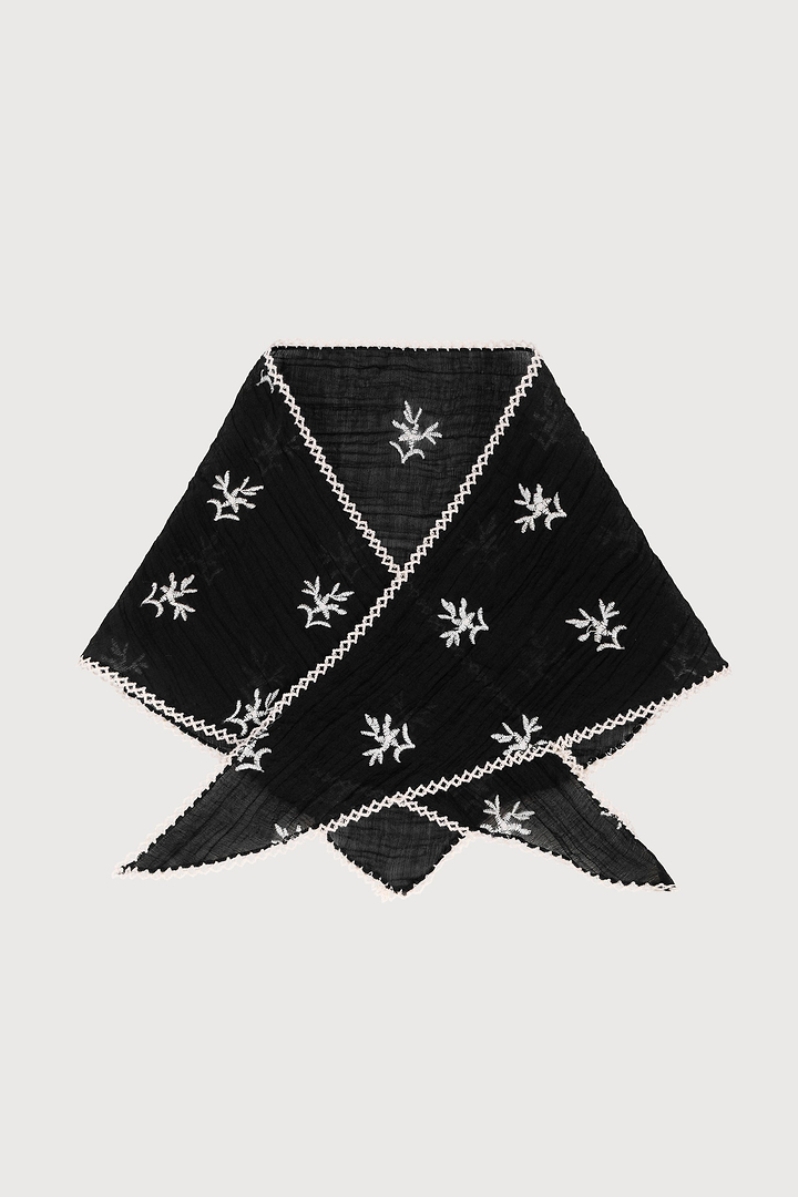 Embroidered Gauze Bandana - Black