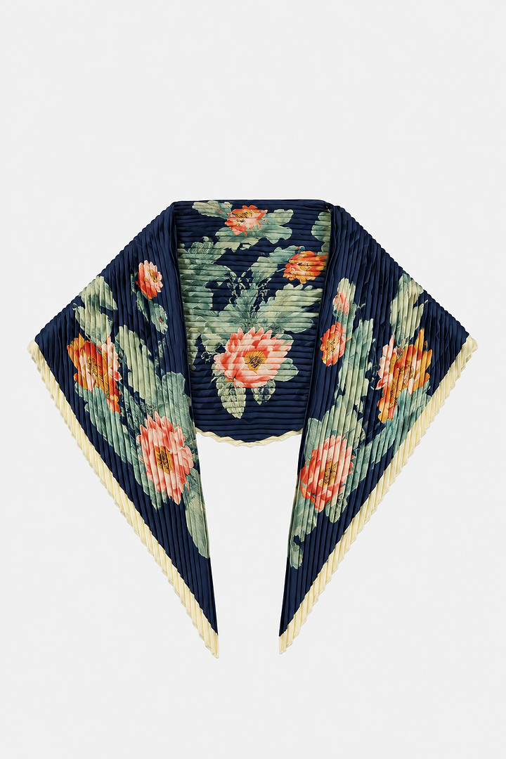Botanical Pleated Scarf - Navy