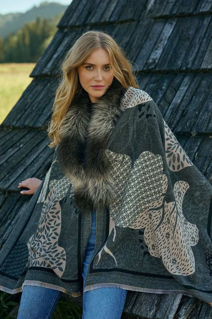 Botanical Fur Reversible Scarf