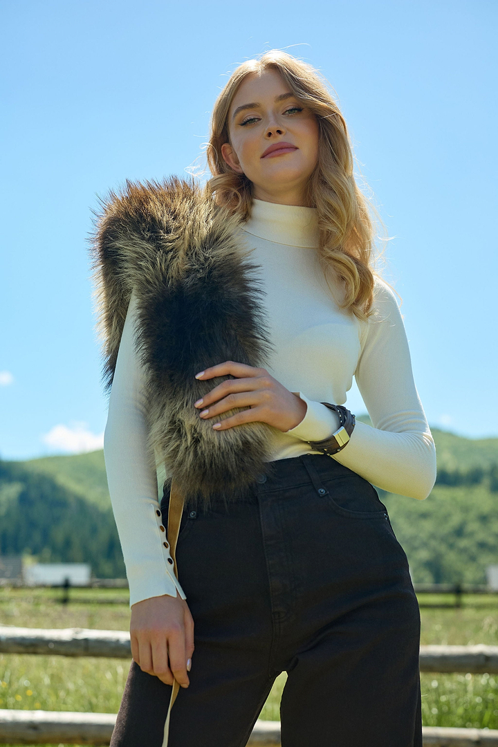 Faux Fur Tie Collar - Brown multi