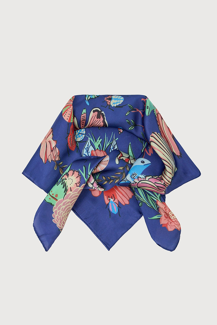 Butterfly Garden Satin Bandana - Navy