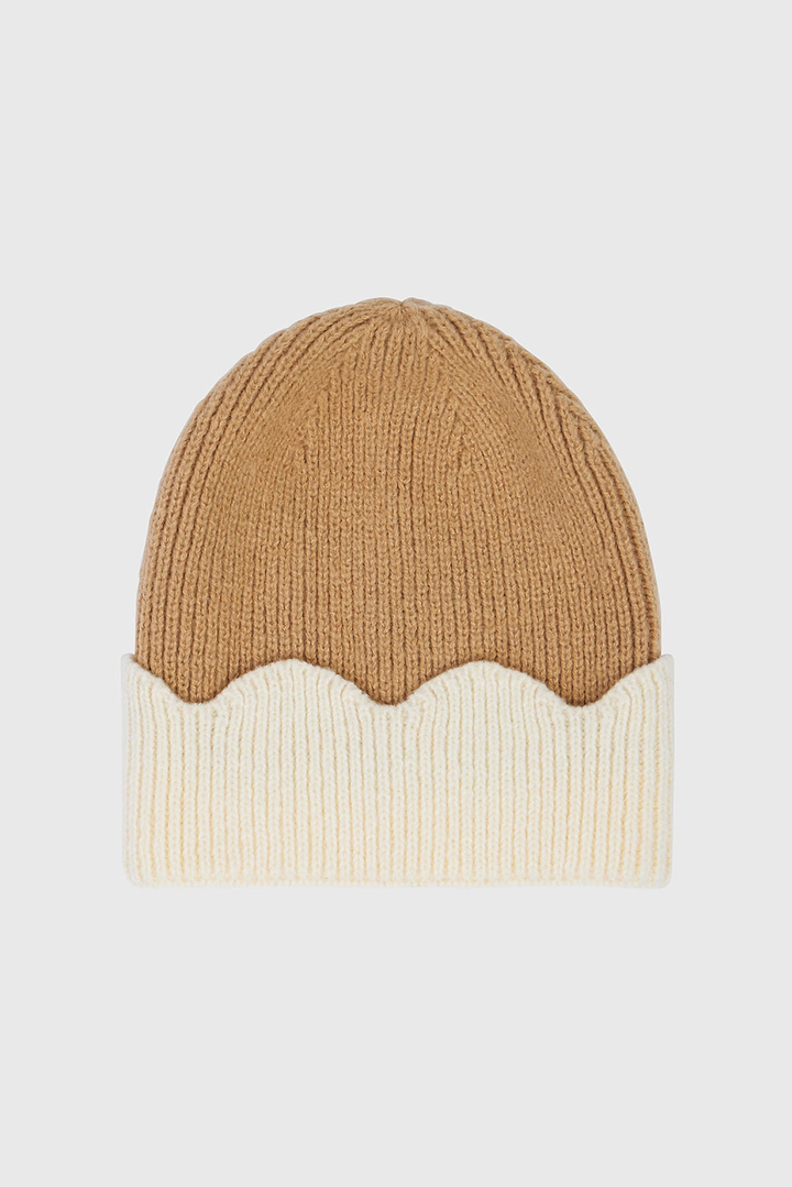 Scallop Trim Knit Beanie - Taupe