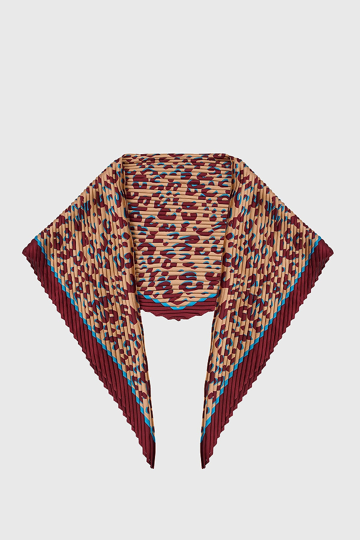 Animal Print Pleated Bandana - Burgundy