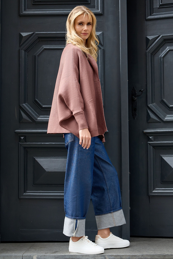 Open Front Oversized Cardigan Sweater - Brown