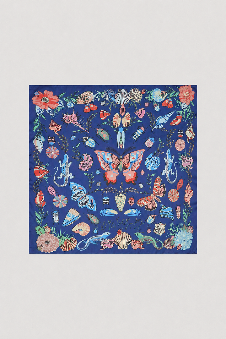 Butterfly Garden Satin Bandana - Navy