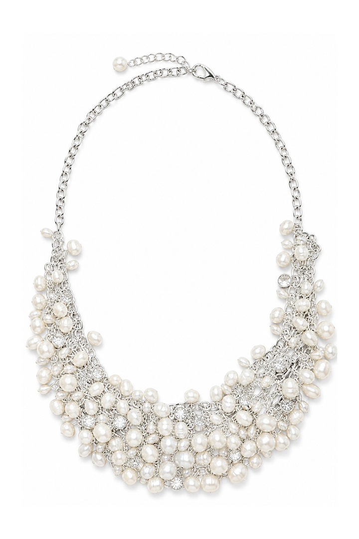 Cascading Pearl Statement Necklace - Silver
