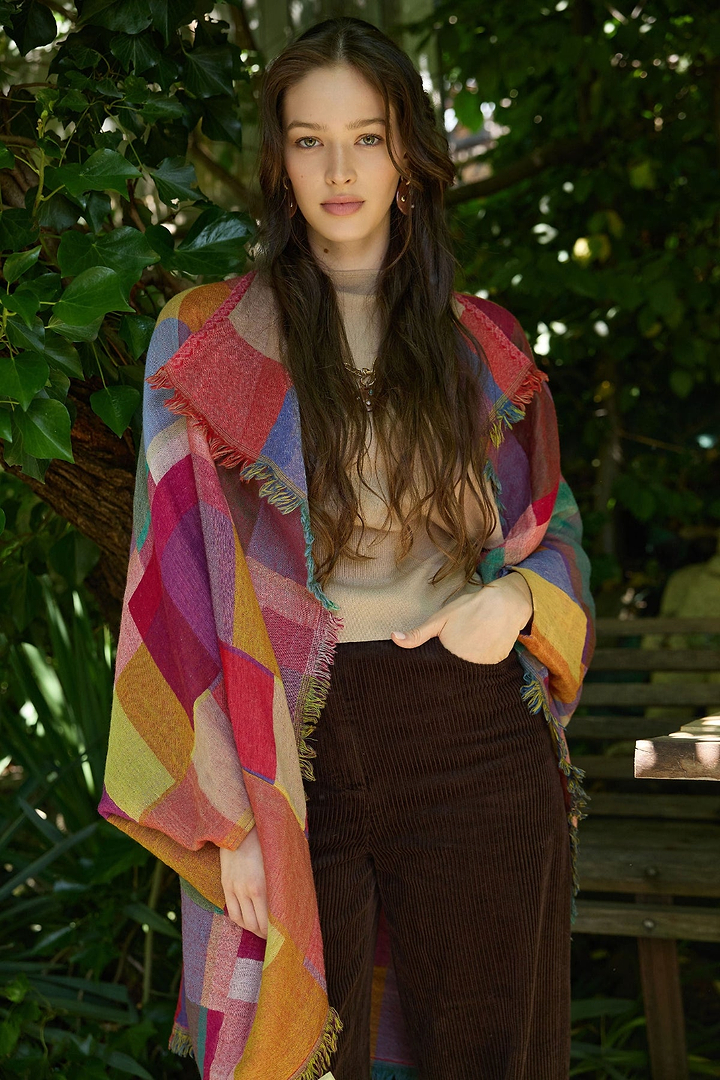Woolen Rainbow Color Grid Cocoon - Dark Multi