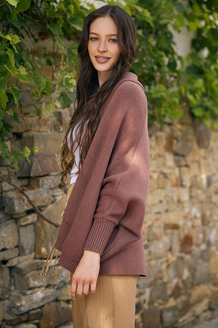 Open Front Oversized Cardigan- Brown